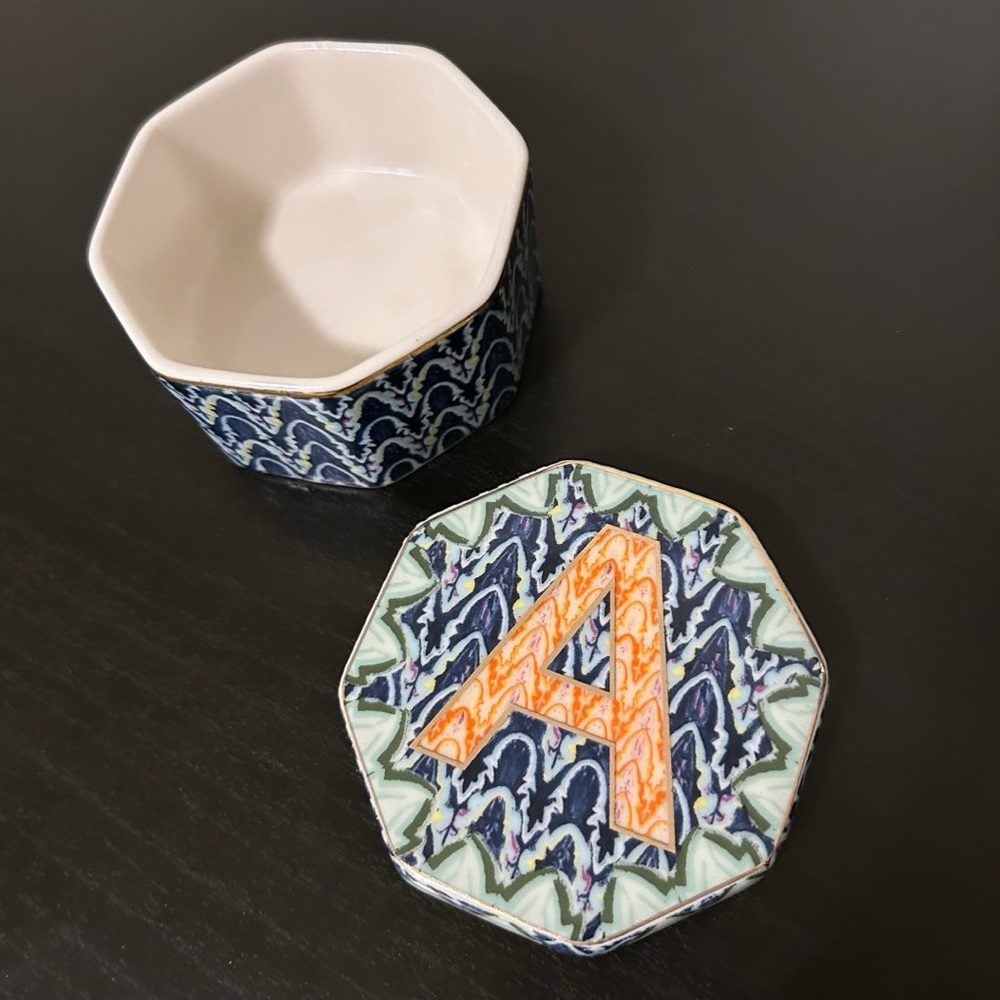 Anthropologie Monogram Trinket Dish With Lid